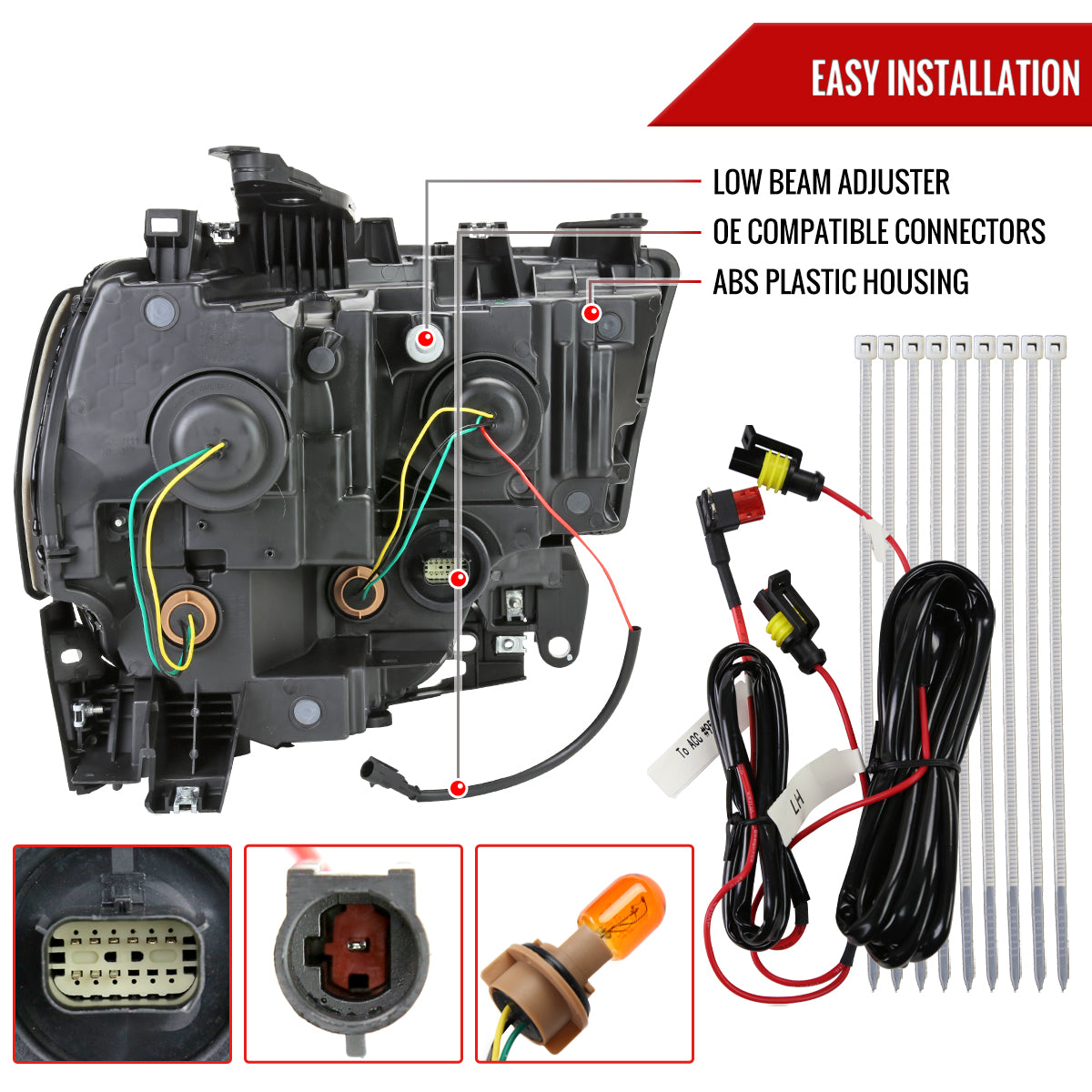 2019-2024 Dodge RAM 2500/3500/4500/5500 LED Bar Factory Style Headlights (Chrome Housing/Clear Lens)