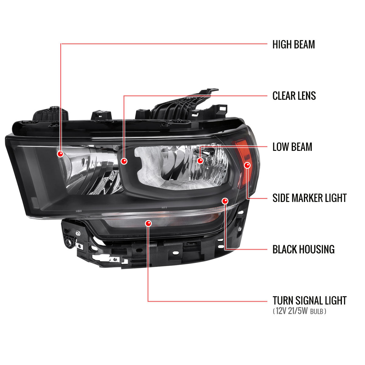 2019-2024 Dodge RAM 2500/3500/4500/5500 Factory Style Headlights (Matte Black Housing/Clear Lens)