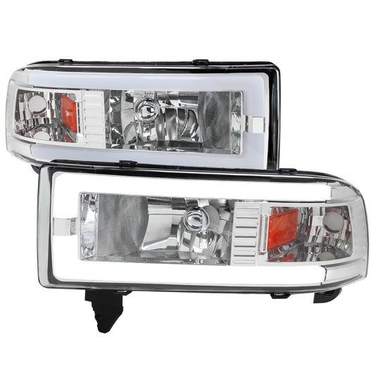1994-2001 Dodge RAM 1500/ 1994-2002 RAM 2500/3500 Dual LED Bar Factory Style Headlights (Chrome Housing/Clear Lens)