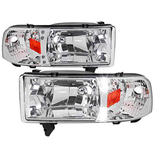1994-2001 Dodge RAM 1500/ 1994-2002 Dodge RAM 2500 3500 Crystal Headlights (Chrome Housing/Clear Lens)