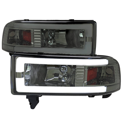 1994-2001 Dodge RAM 1500/ 1994-2002 RAM 2500/3500 Dual LED Bar Factory Style Headlights (Chrome Housing/Smoked Lens)