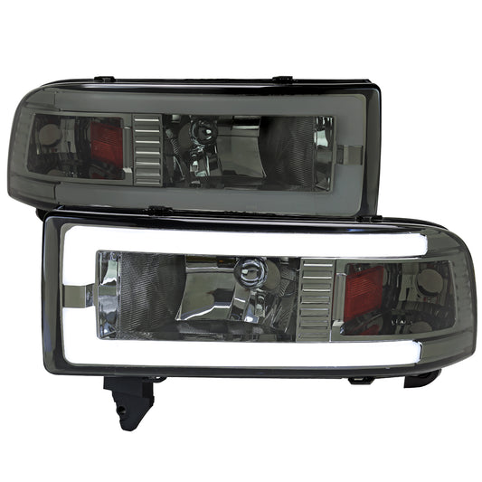 1994-2001 Dodge RAM 1500/ 1994-2002 RAM 2500/3500 Dual LED Bar Factory Style Headlights (Chrome Housing/Smoked Lens)