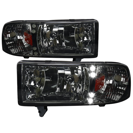 1994-2001 Dodge RAM 1500/ 1994-2002 RAM 2500 3500 Crystal Headlights (Chrome Housing/Smoked Lens)