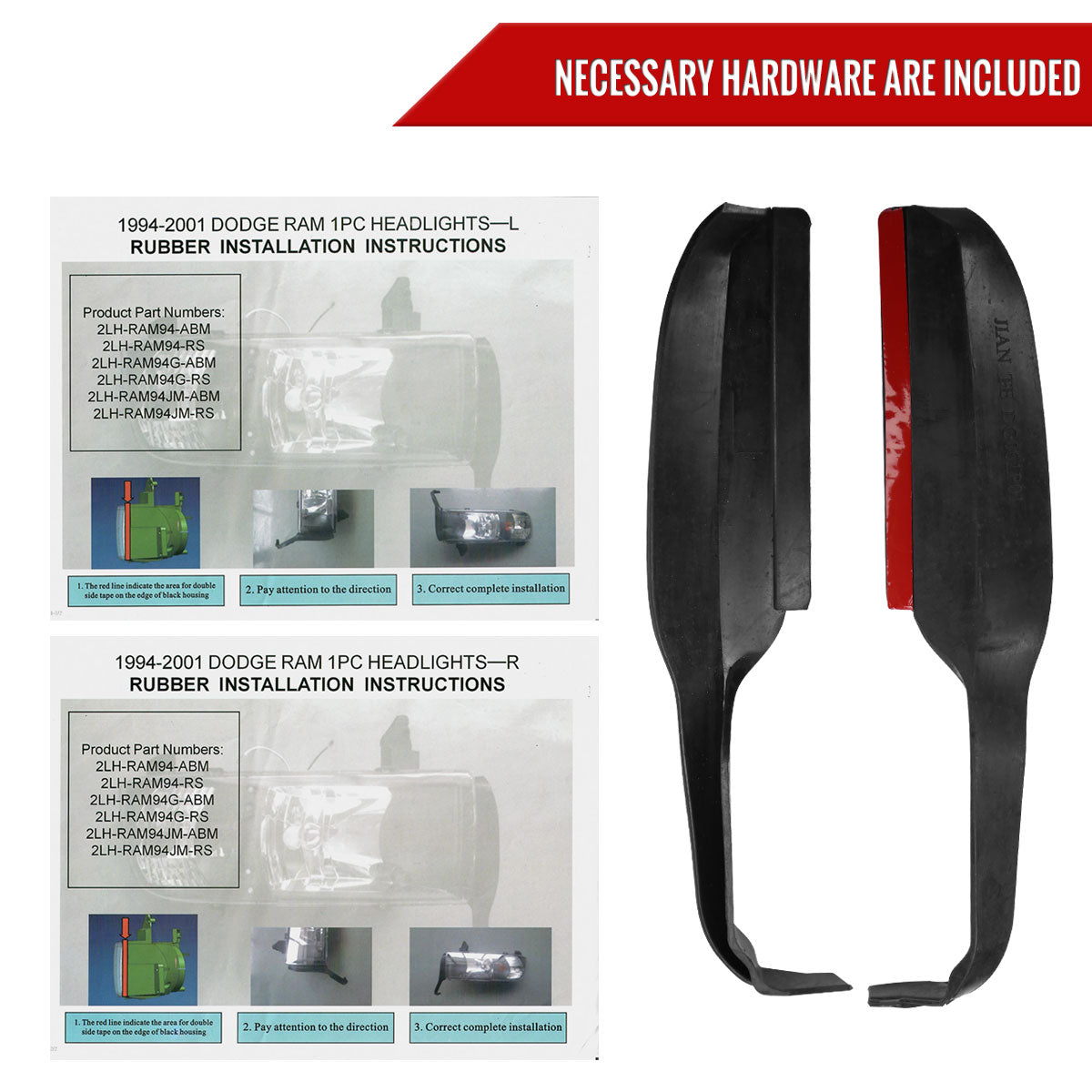 1994-2001 Dodge RAM 1500/ 1994-2002 RAM 2500/3500 Dual LED Bar Factory Style Headlights (Matte Black Housing/Clear Lens)