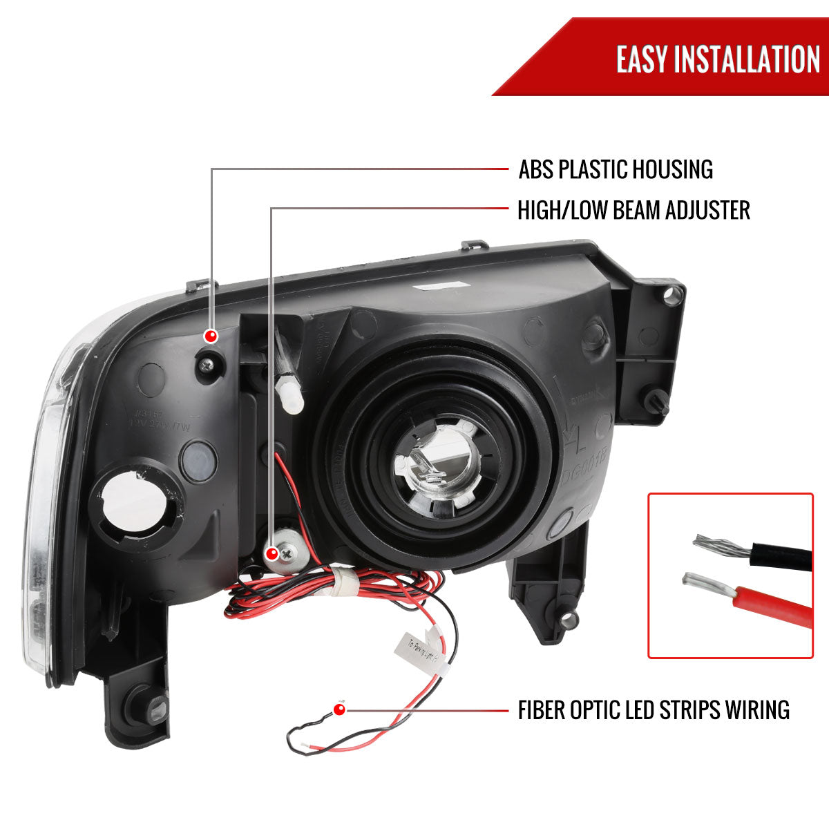 1994-2001 Dodge RAM 1500/ 1994-2002 RAM 2500/3500 Dual LED Bar Factory Style Headlights (Matte Black Housing/Clear Lens)