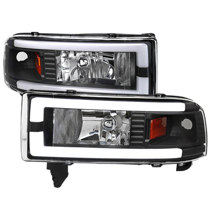 1994-2001 Dodge RAM 1500/ 1994-2002 RAM 2500/3500 Dual LED Bar Factory Style Headlights (Matte Black Housing/Clear Lens)