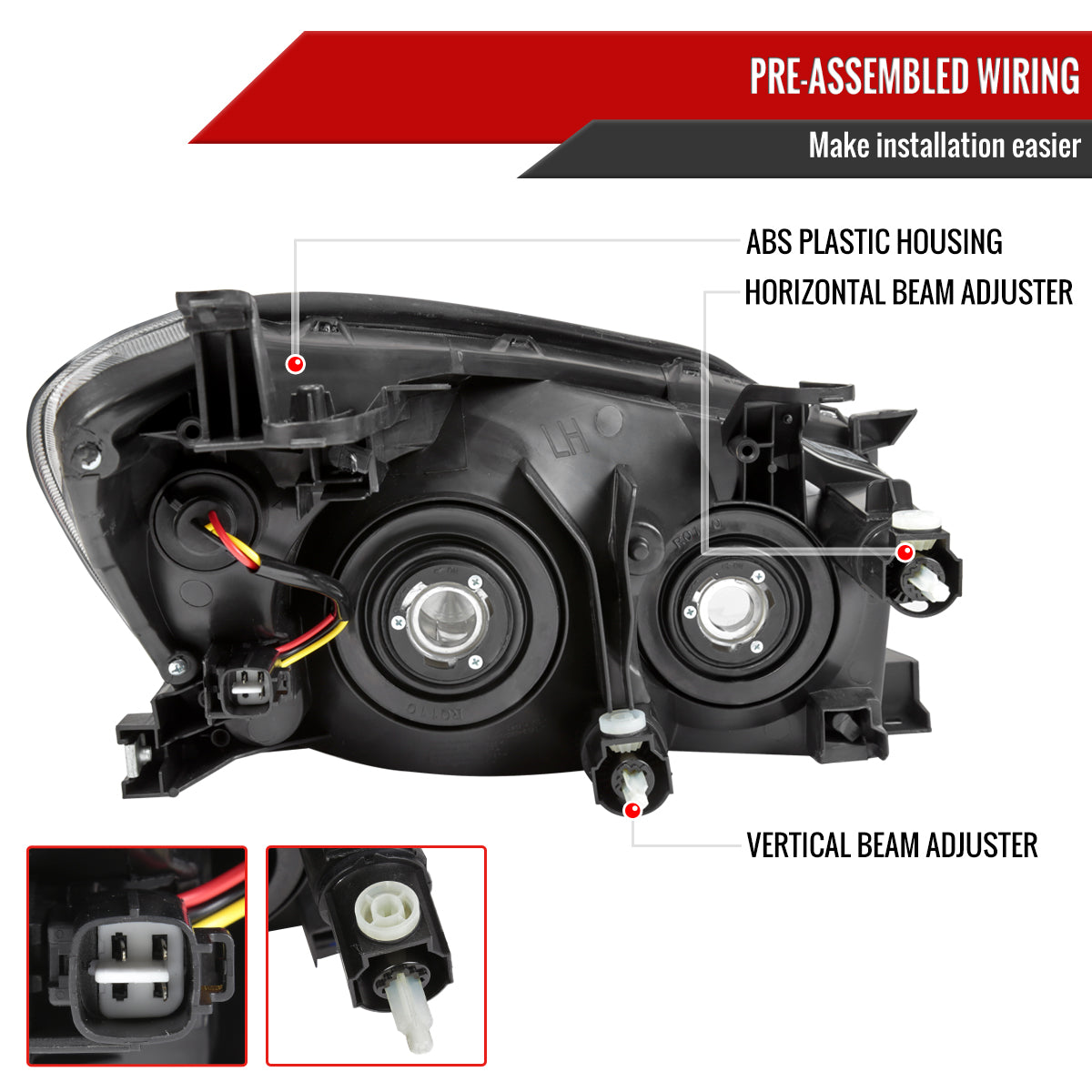 2006-2008 Toyota RAV4 Factory Style Headlights (Chrome Housing/Smoked Lens)