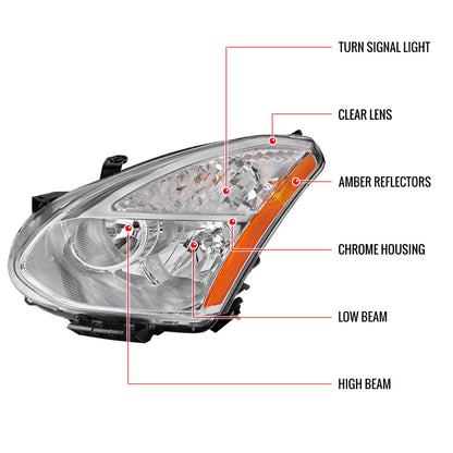 2008-2013 Nissan Rogue/ 2014-2015 Rogue Select Clear Lens Headlight w/ Amber Reflector - Driver Side Only