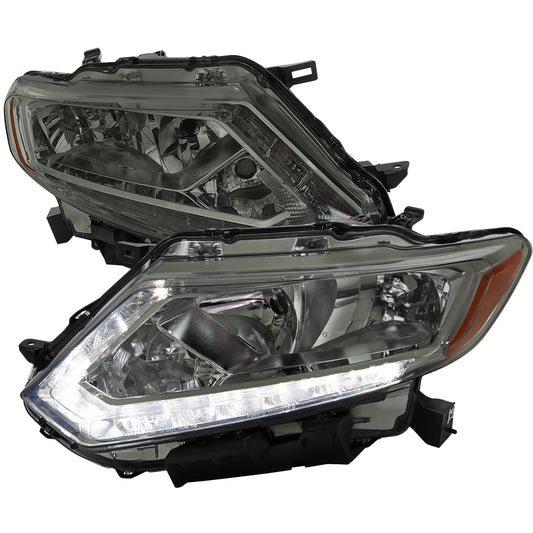 2014-2016 Nissan Rogue LED Strip Factory Style Headlights (Chrome Housing/Smoked Lens)