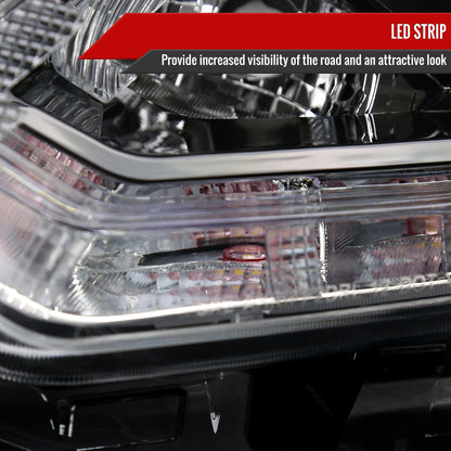 2014-2016 Nissan Rogue LED Strip Factory Style Headlights (Matte Black Housing/Clear Lens)