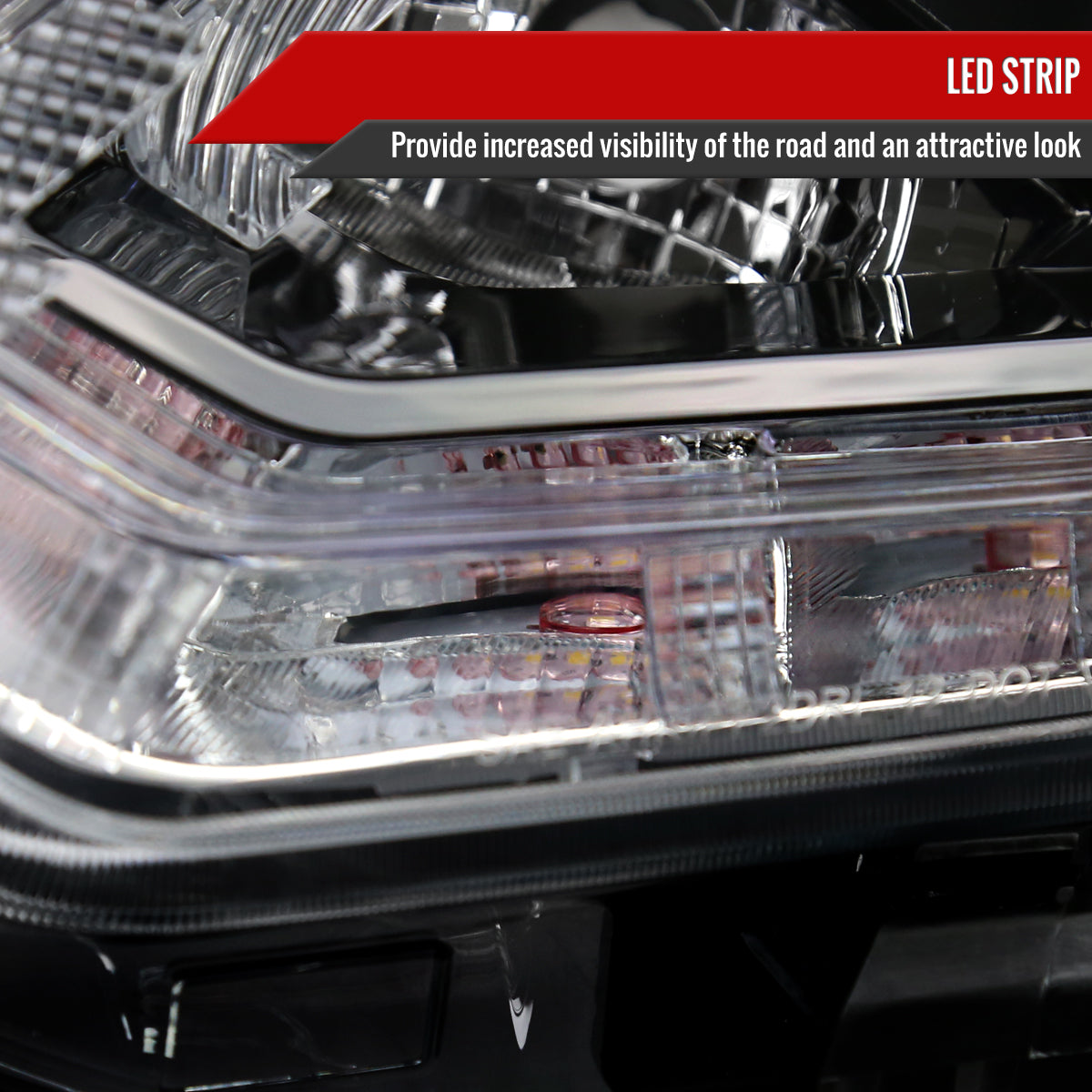 2014-2016 Nissan Rogue LED Strip Factory Style Driver/Left Side Headlight (Matte Black Housing/Clear Lens)
