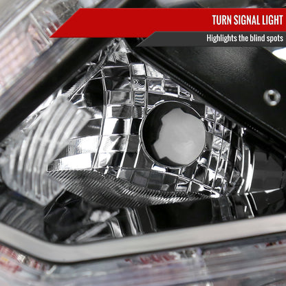 2014-2016 Nissan Rogue LED Strip Factory Style Driver/Left Side Headlight (Matte Black Housing/Clear Lens)