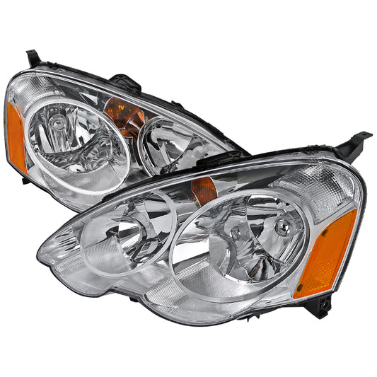 2002-2004 Acura RSX Factory Style Headlights w/ Amber Reflectors (Chrome Housing/Clear Lens)