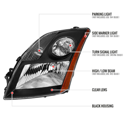 2007-2009 Nissan Sentra Factory Style Headlights with Amber Reflector (Matte Black Housing/Clear Lens)