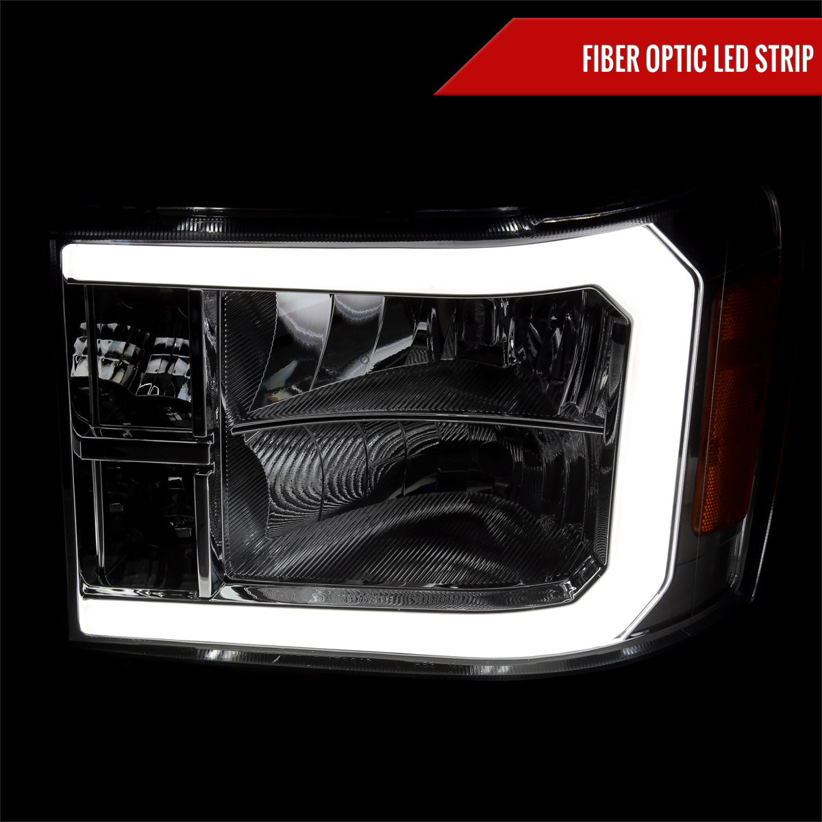 2007-2013 GMC Sierra 1500/ 2007-2014 1500HD 2500HD 3500HD LED Bar Factory Style Headlights (Chrome Housing/Clear Lens)