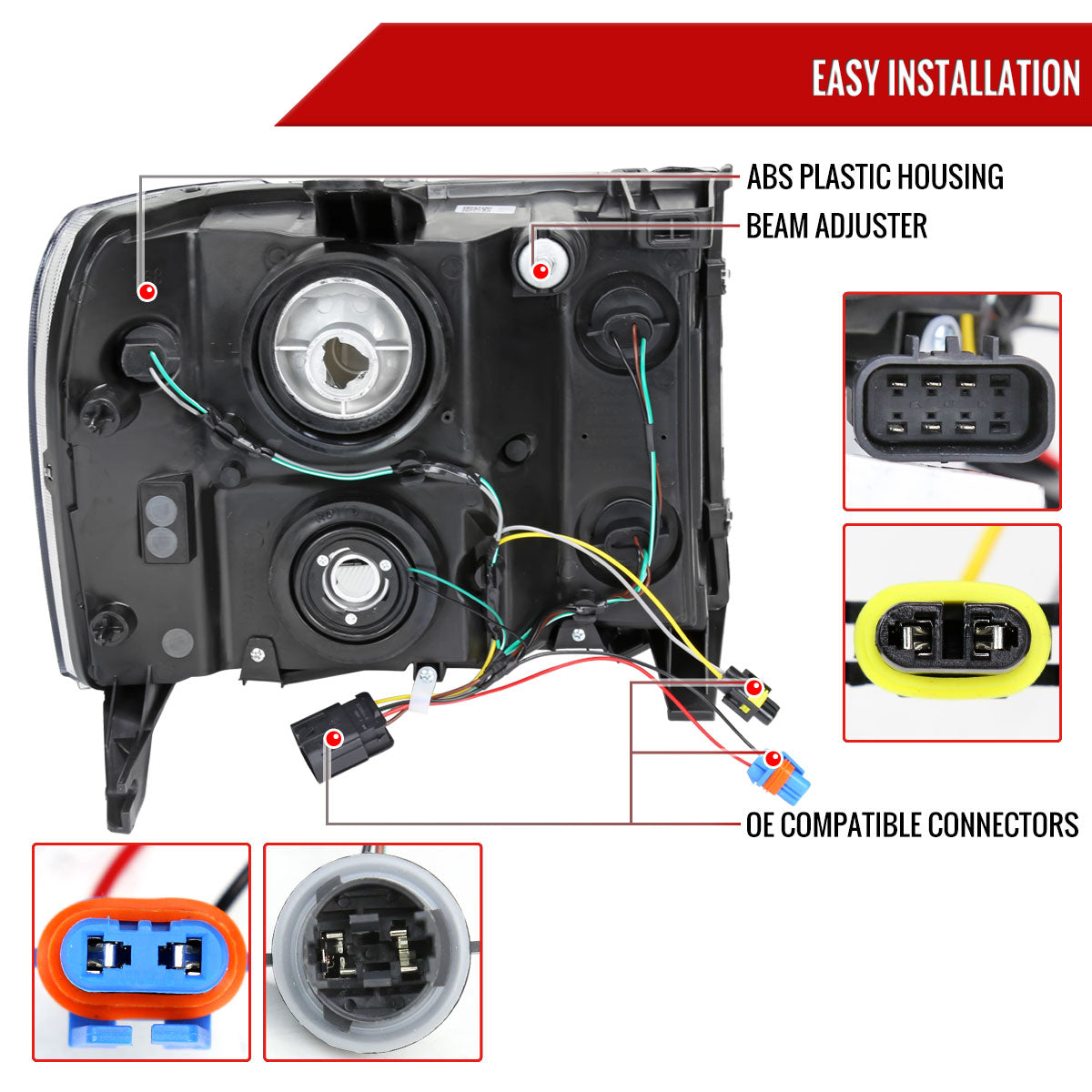 2007-2013 GMC Sierra 1500/ 2007-2014 1500HD 2500HD 3500HD LED Bar Factory Style Headlights (Chrome Housing/Clear Lens)