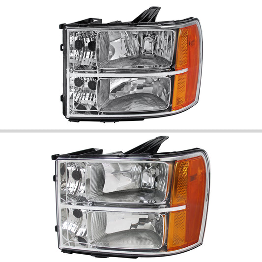2007-2014 GMC Sierra Factory Style Headlights (Chrome Housing/Clear Lens)