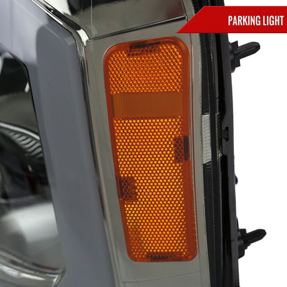 2007-2013 GMC Sierra 1500/ 2007-2014 1500HD 2500HD 3500HD LED Bar Factory Style Headlights (Chrome Housing/Smoked Lens)