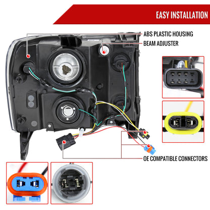 2007-2013 GMC Sierra 1500/ 2007-2014 1500HD 2500HD 3500HD LED Bar Factory Style Headlights (Chrome Housing/Smoked Lens)