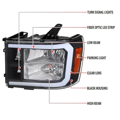 2007-2013 GMC Sierra 1500/2500/3500 LED Bar Factory Style Headlights (Matte Black Housing/Clear Lens)