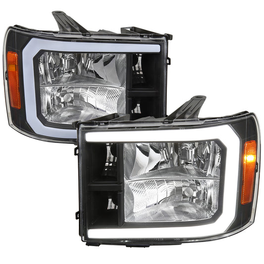 2007-2013 GMC Sierra 1500/2500/3500 LED Bar Factory Style Headlights (Matte Black Housing/Clear Lens)