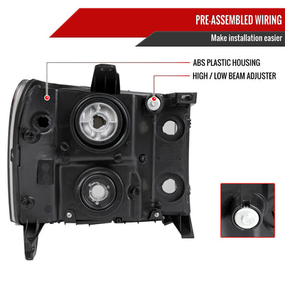 2007-2014 GMC Sierra Factory Style Headlights (Matte Black Housing/Clear Lens)