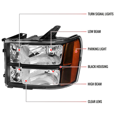 2007-2014 GMC Sierra Factory Style Headlights (Matte Black Housing/Clear Lens)