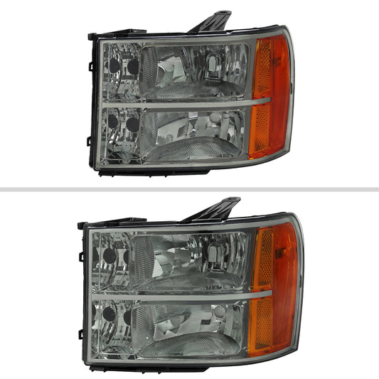 2007-2013 GMC Sierra 1500/2007-2014 Sierra 2500HD 3500HD Factory Style Headlights (Chrome Housing/Light Smoked Lens)