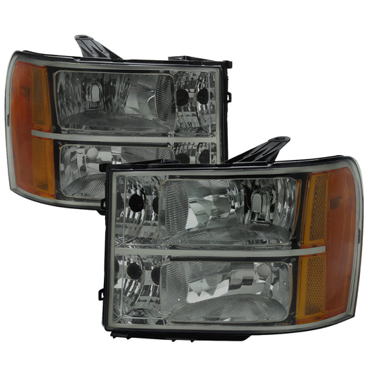 2007-2013 GMC Sierra 1500/2007-2014 Sierra 2500HD 3500HD Factory Style Headlights (Chrome Housing/Light Smoked Lens)