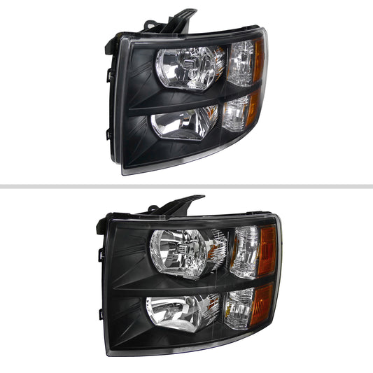 2007-2013 Chevrolet Silverado 1500/ 2007-2014 Silverado 2500HD 3500HD Factory Style Headlights (Matte Black Housing/Clear Lens)