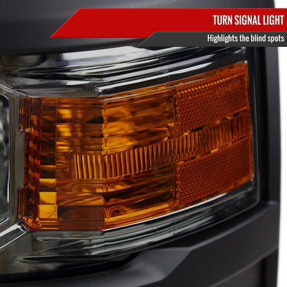 2014-2015 Chevrolet Silverado 1500 Factory Style Headlights w/ Black Trim (Chrome Housing/Light Smoked Lens)