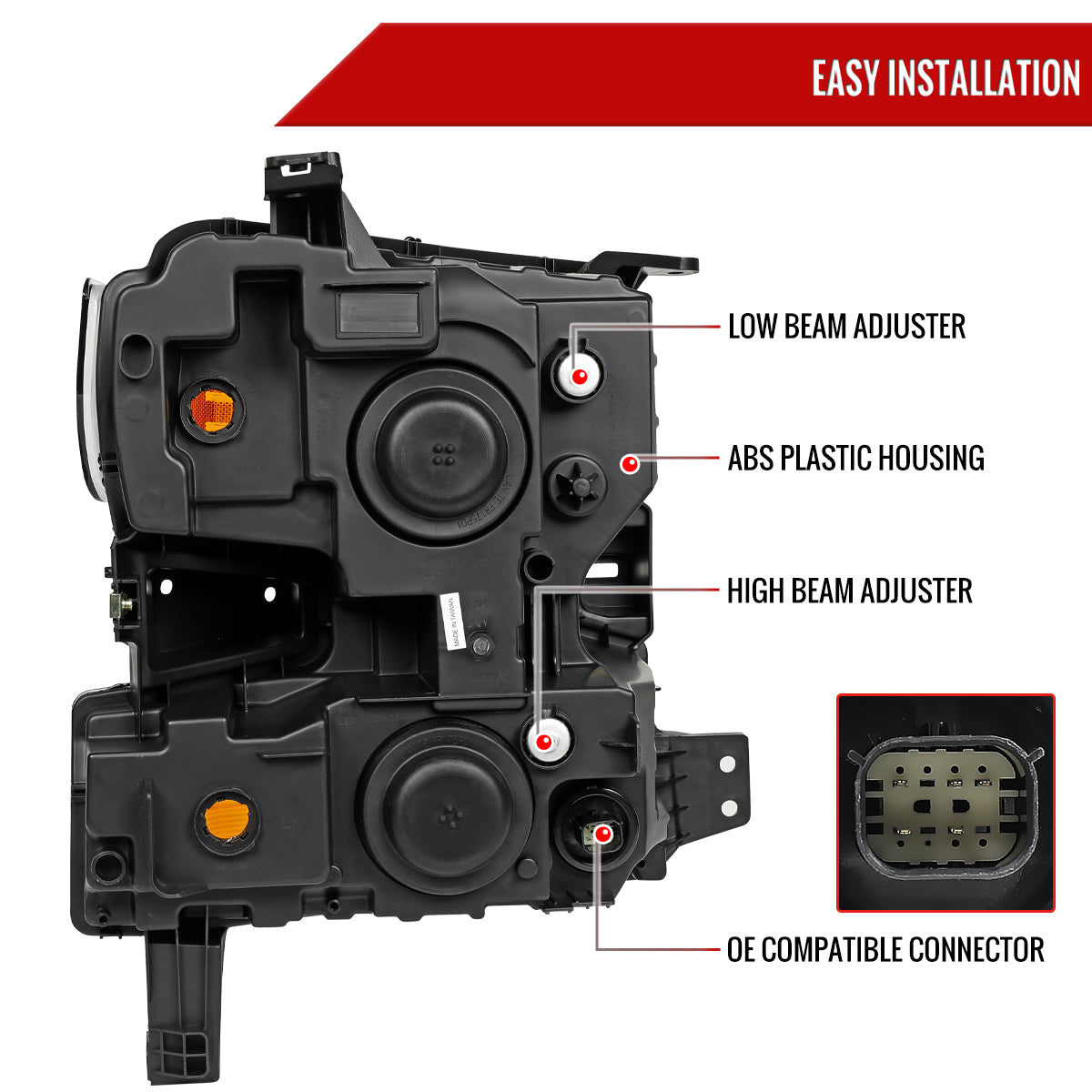 2019-2021 Chevrolet Silverado 1500 Driver/Left Side Factory Style Projector Headlight (Matte Black Housing/Clear Lens)