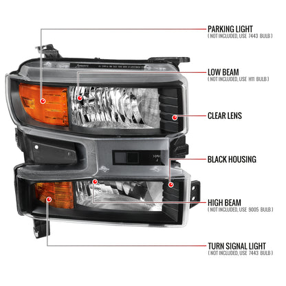 2019-2021 Chevrolet Silverado 1500 Passenger/Right Side Factory Style Projector Headlight (Matte Black Housing/Clear Lens)