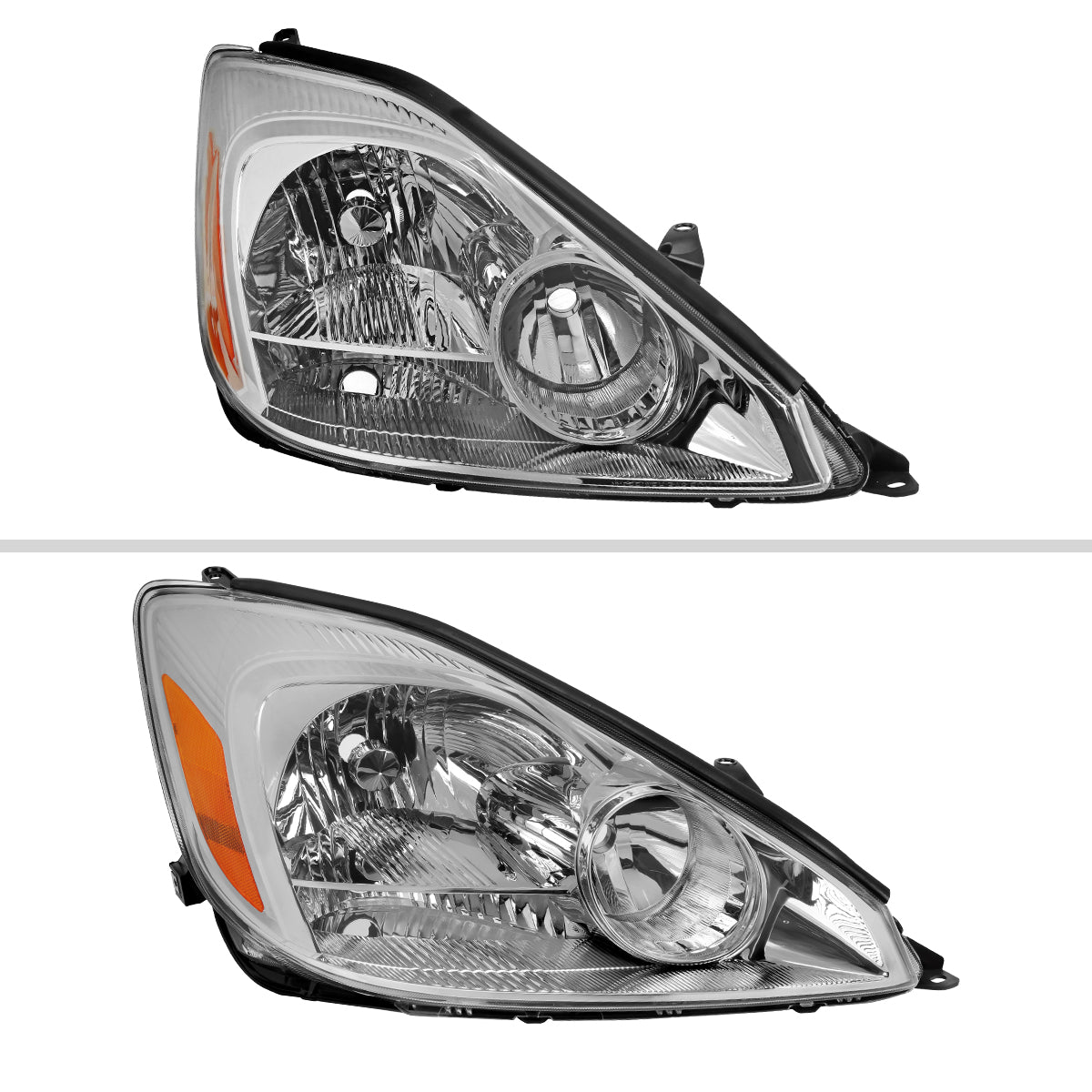 2004-2005 Toyota Sienna Passenger/Right Side Factory Style Headlights w/ Amber Reflector (Chrome Housing/Clear Lens)