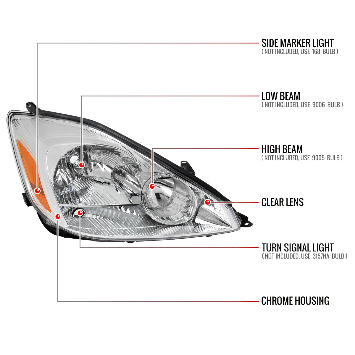 2004-2005 Toyota Sienna Passenger/Right Side Factory Style Headlights w/ Amber Reflector (Chrome Housing/Clear Lens)