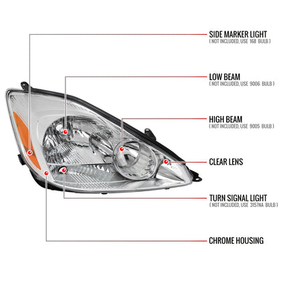 2004-2005 Toyota Sienna Passenger/Right Side Factory Style Headlights w/ Amber Reflector (Chrome Housing/Clear Lens)