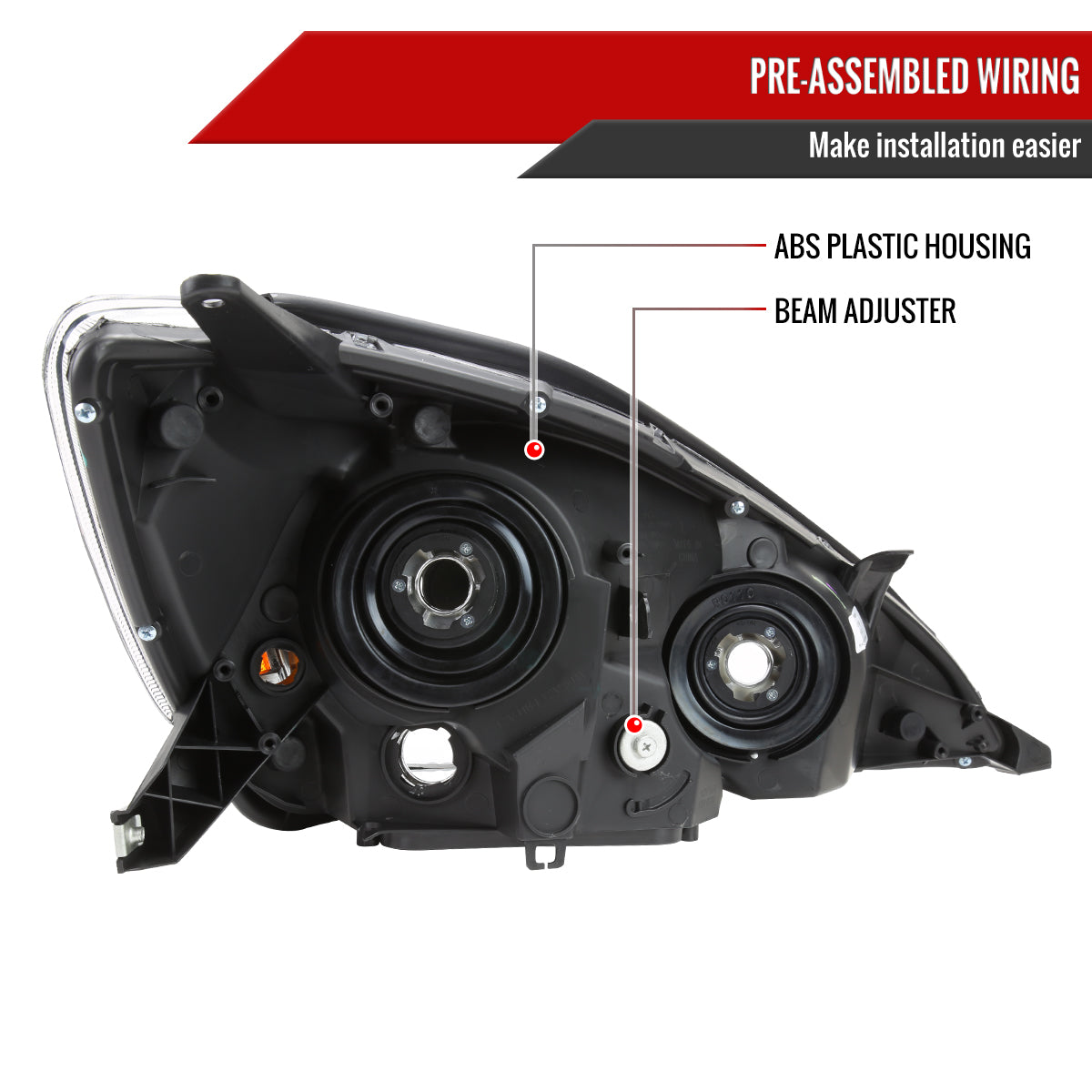 2004-2005 Toyota Sienna Factory Style Headlights w/ Amber Reflector (Matte Black Housing/Clear Lens)