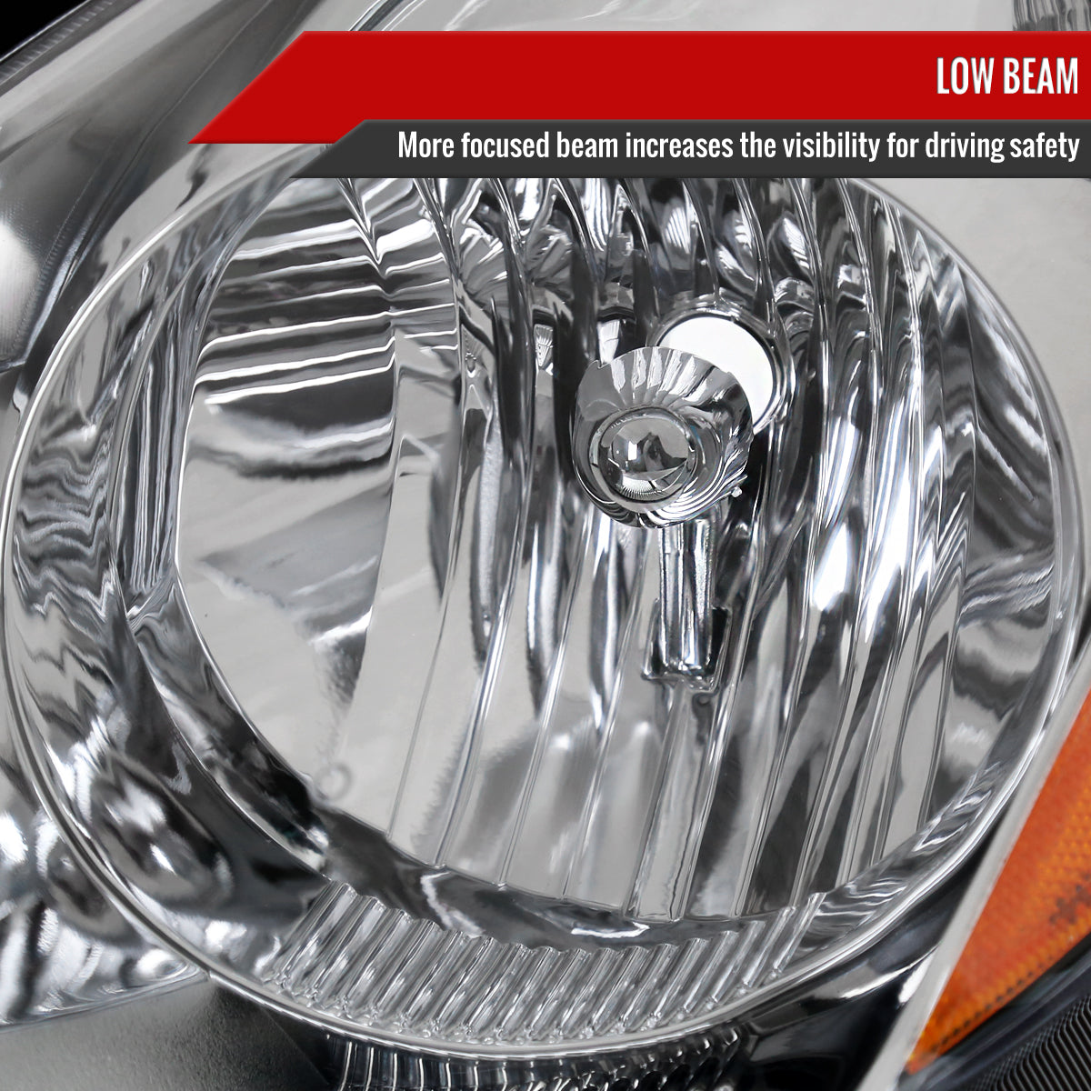 2006-2010 Toyota Sienna Factory Style Driver/Left Headlight w/ Amber Reflector (Chrome Housing/Clear Lens)