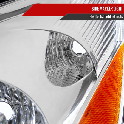 2006-2010 Toyota Sienna Factory Style Driver/Left Headlight w/ Amber Reflector (Chrome Housing/Clear Lens)