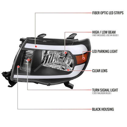 2005-2011 Toyota Tacoma LED Bar Factory Style Headlights (Matte Black Housing/Clear Lens)
