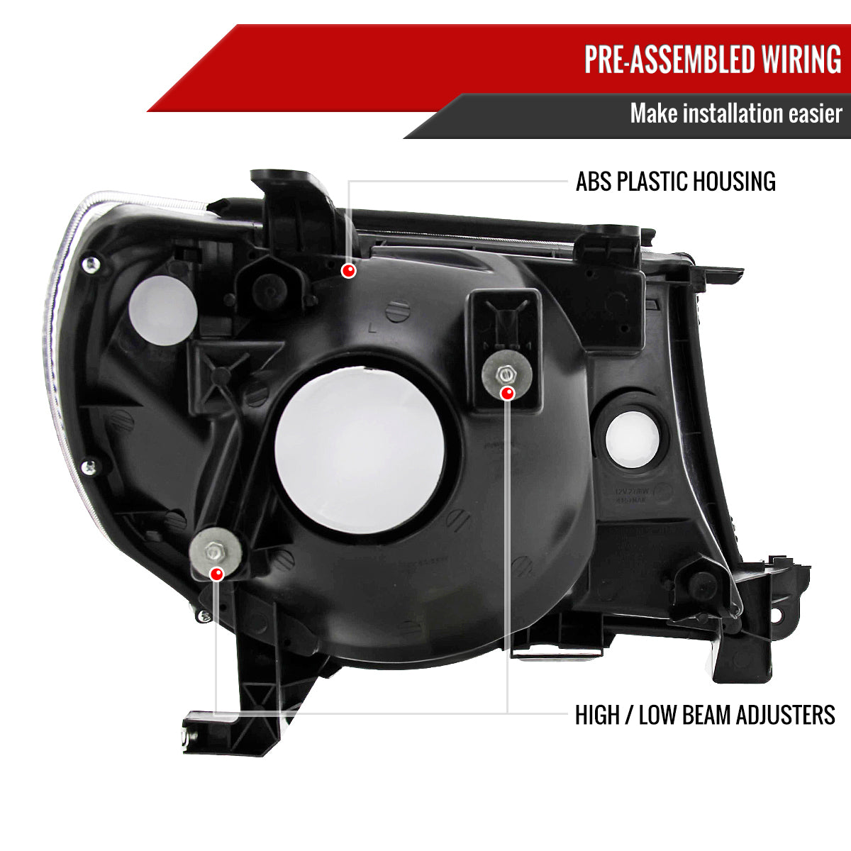 2005-2011 Toyota Tacoma Factory Style Headlights (Matte Black Housing/Clear Lens)