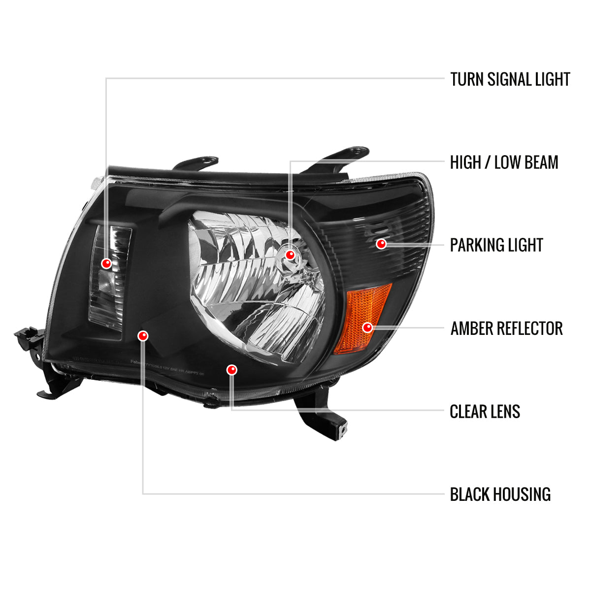 2005-2011 Toyota Tacoma Factory Style Headlights (Matte Black Housing/Clear Lens)