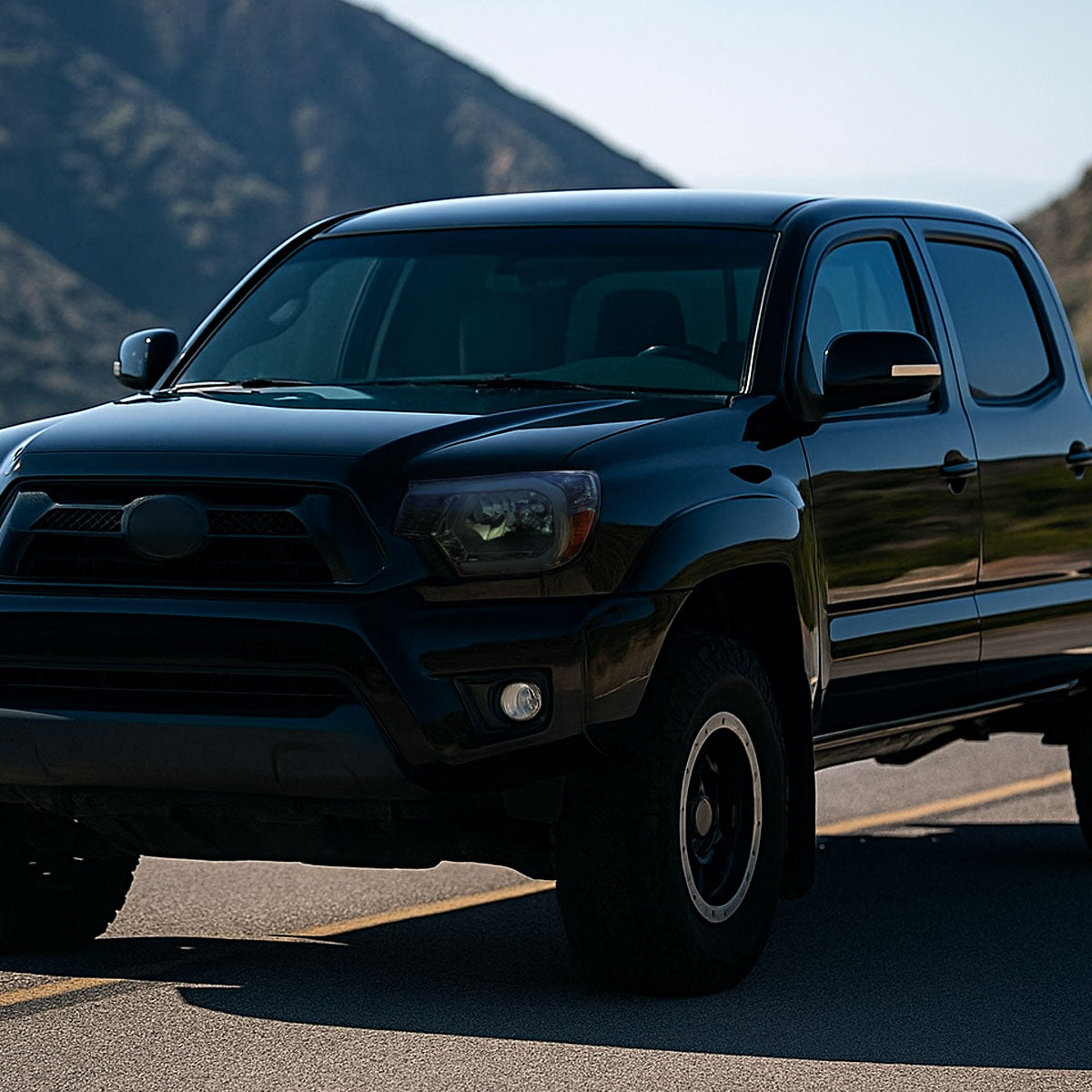 2012-2015 Toyota Tacoma LED Bar Factory Style Headlights with Amber Reflector (Chrome Housing/Smoked Lens)