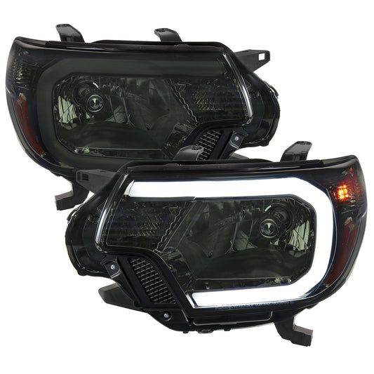 2012-2015 Toyota Tacoma LED Bar Factory Style Headlights with Amber Reflector (Chrome Housing/Smoked Lens)