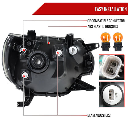 2012-2015 Toyota Tacoma LED Bar Factory Style Headlights with Amber Reflector (Matte Black Housing/Clear Lens)