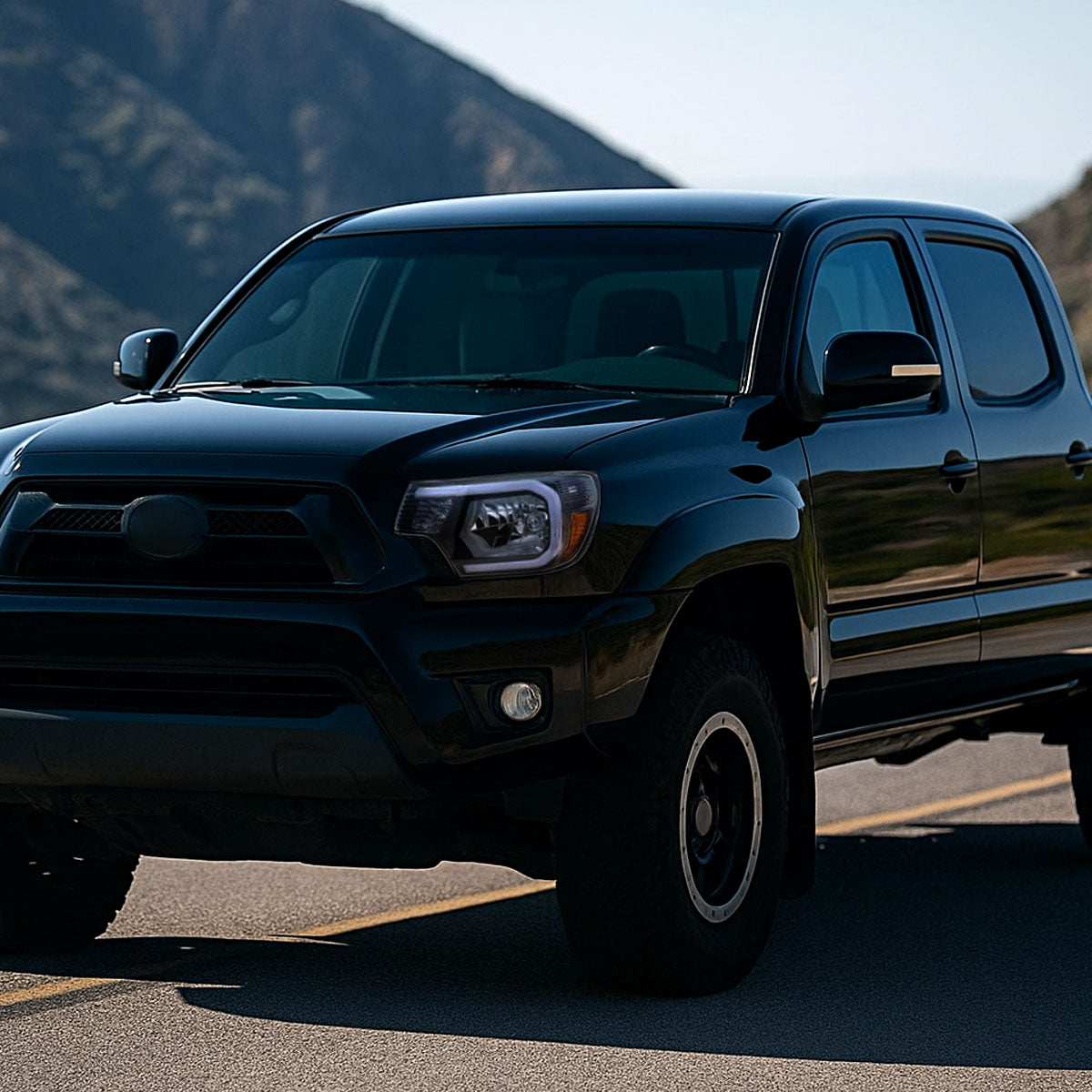 2012-2015 Toyota Tacoma LED Bar Factory Style Headlights with Amber Reflector (Matte Black Housing/Clear Lens)