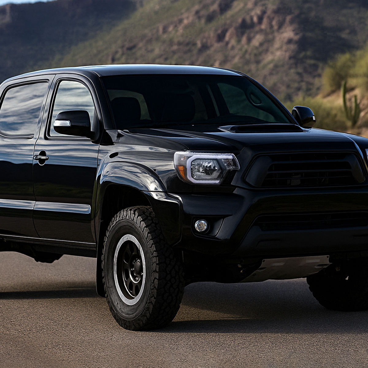 2012-2015 Toyota Tacoma LED Bar Factory Style Headlights with Amber Reflector (Matte Black Housing/Clear Lens)