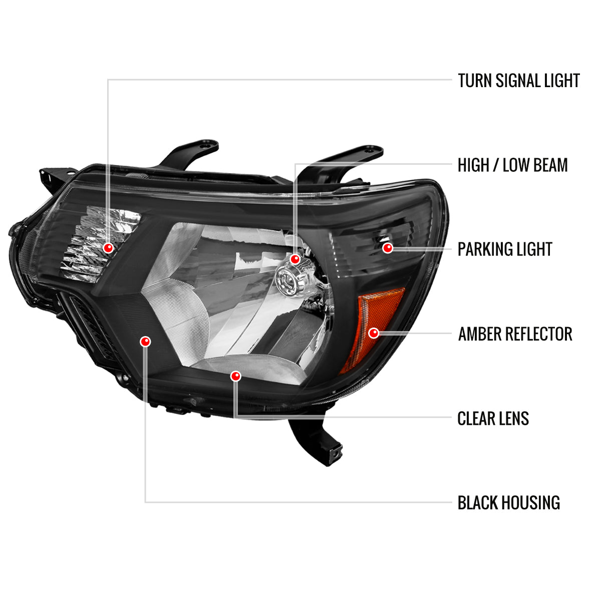 2012-2015 Toyota Tacoma Factory Style Headlights w/ Amber Reflectors (Matte Black Housing/Clear Lens)