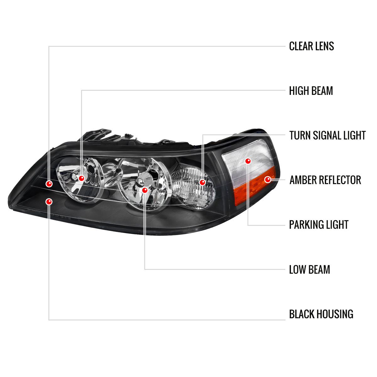 2005-2011 Lincoln Town Car Factory Style Headlights (Matte Black Housing/Clear Lens)
