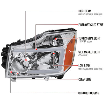 2004-2015 Nissan Titan / 2004-2007 Armada LED Bar Factory Headlights (Chrome Housing/Clear Lens)